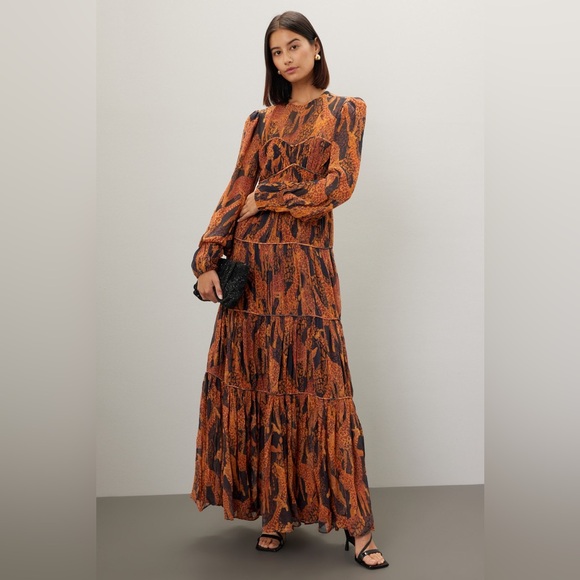 Farm Rio Black Giraffes Puff Sleeve Maxi Dress xs NEW